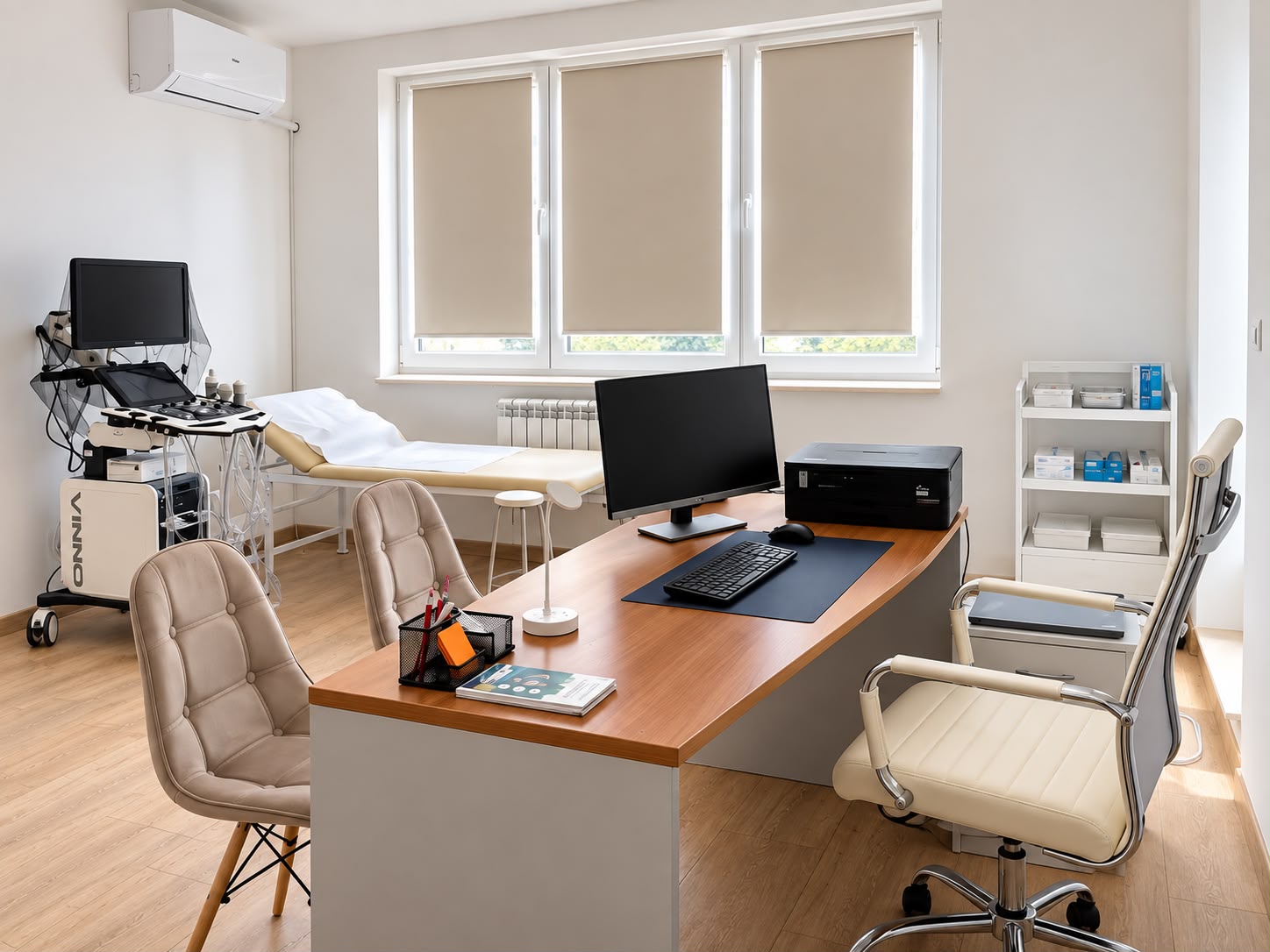Examination room with an ultrasound machine at MetaNeo Medical Center